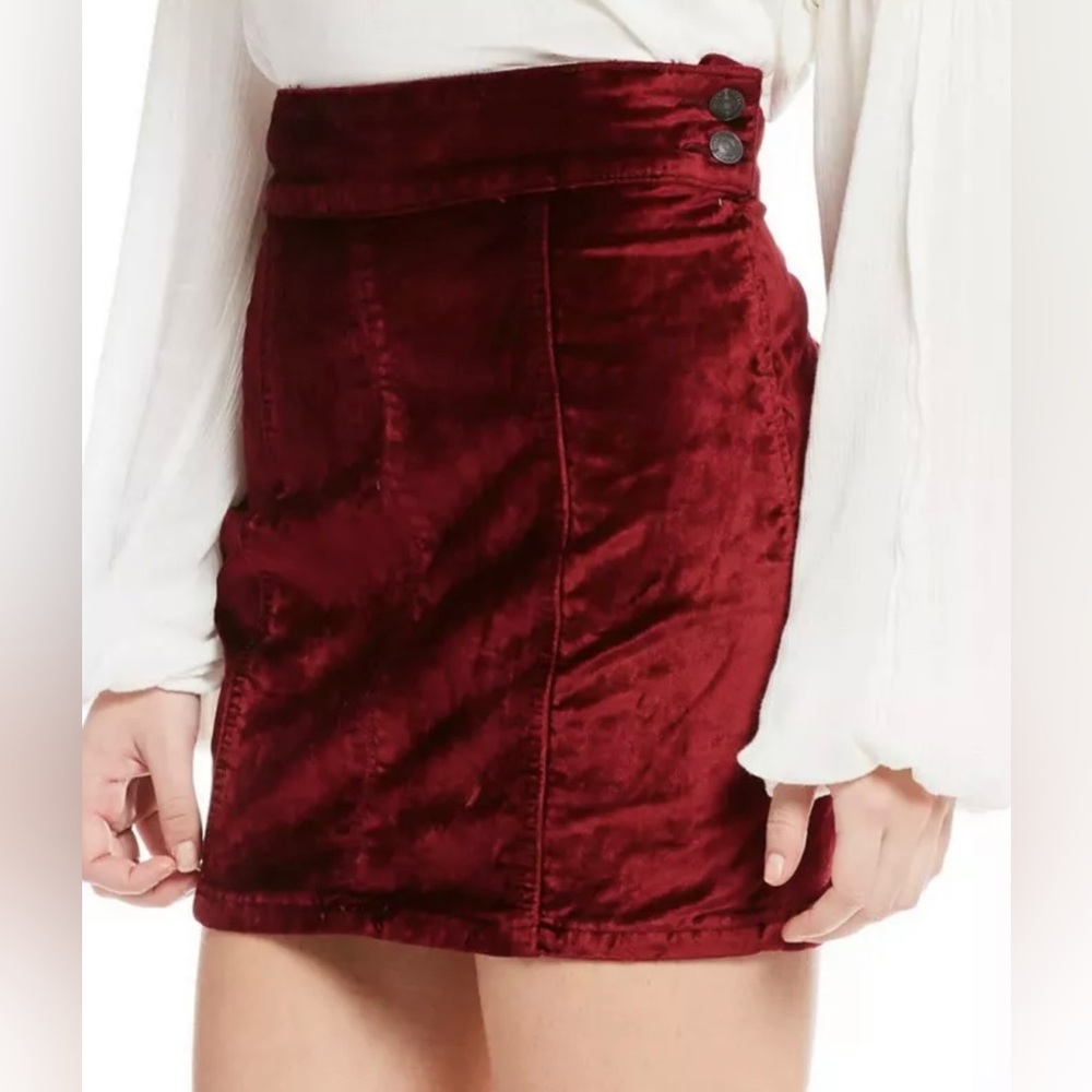 Free People Burgundy Velvet Mini Skirt